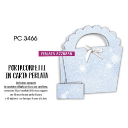 Biglietti bomboniere con portaconfetti 25pz perlata azzurro