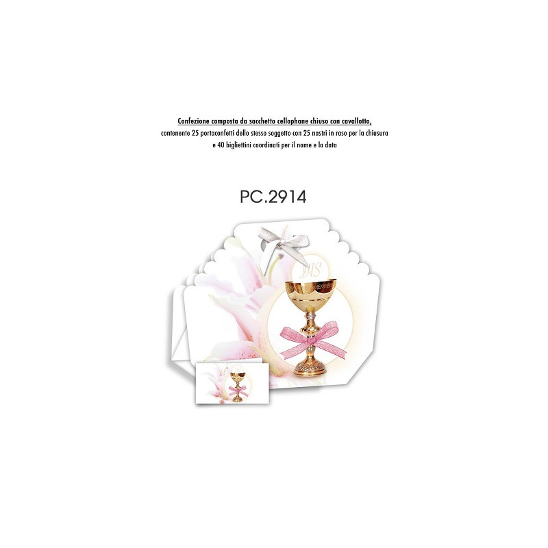 Biglietti bomboniere con Portaconfetti 25pz prima comunione femmina