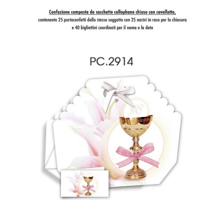 Biglietti bomboniere con Portaconfetti 25pz prima comunione femmina