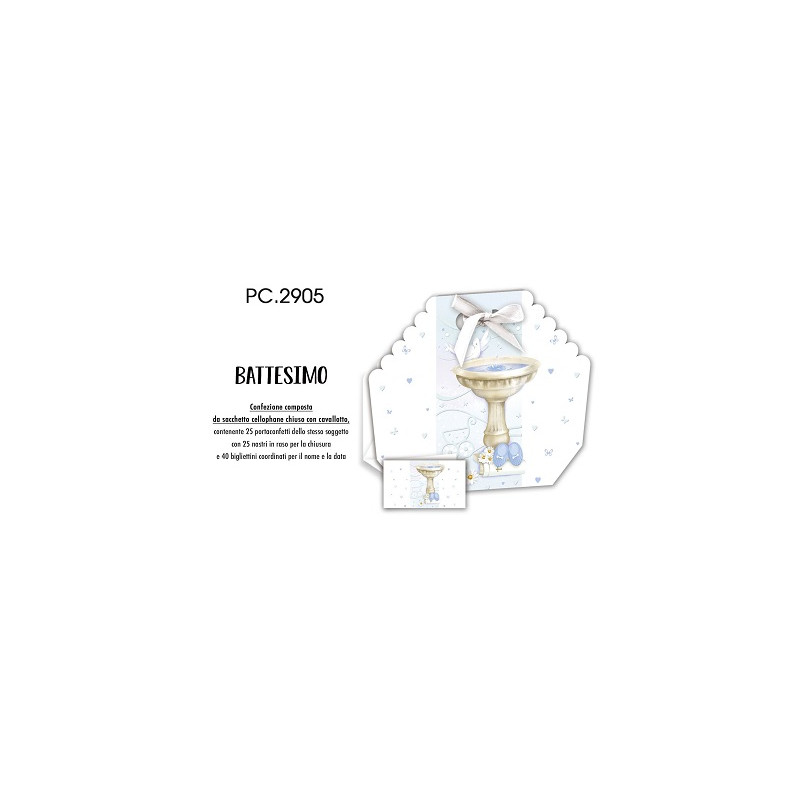 Biglietti bomboniere con Portaconfetti battesimo  25pz