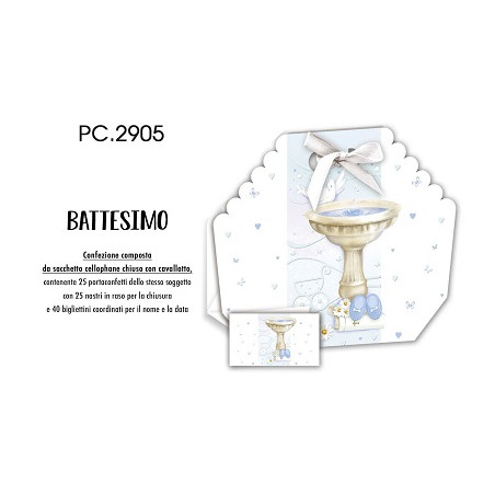 Biglietti bomboniere con Portaconfetti battesimo  25pz