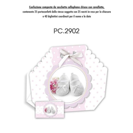 Biglietti bomboniere con Portaconfetti battesimo 25pz