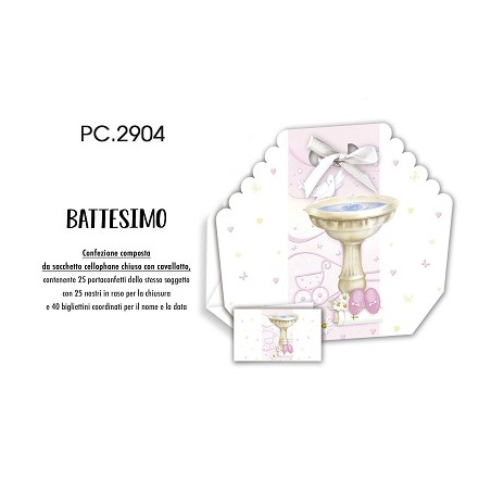 Biglietti bomboniere con Portaconfetti battesimo 25pz