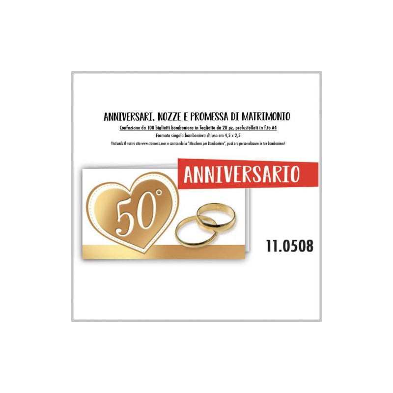 Biglietti bomboniere prefustellati 50esimo anniversario 100pz