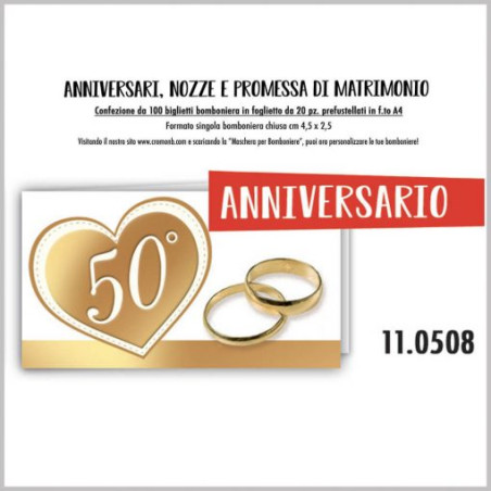 Biglietti bomboniere prefustellati 50esimo anniversario 100pz