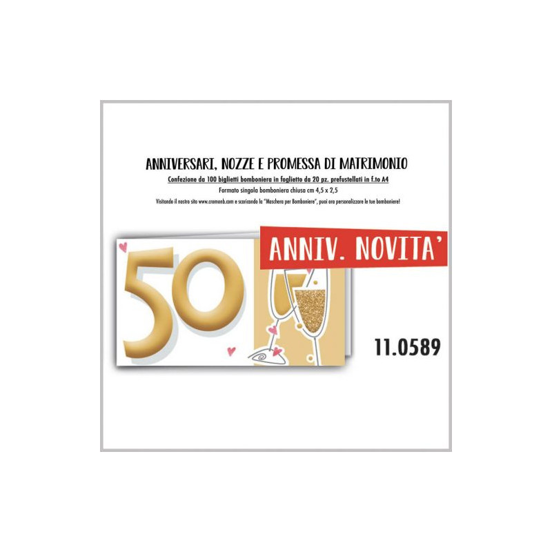 Biglietti bomboniere prefustellati 50esimo anniversario 100pz