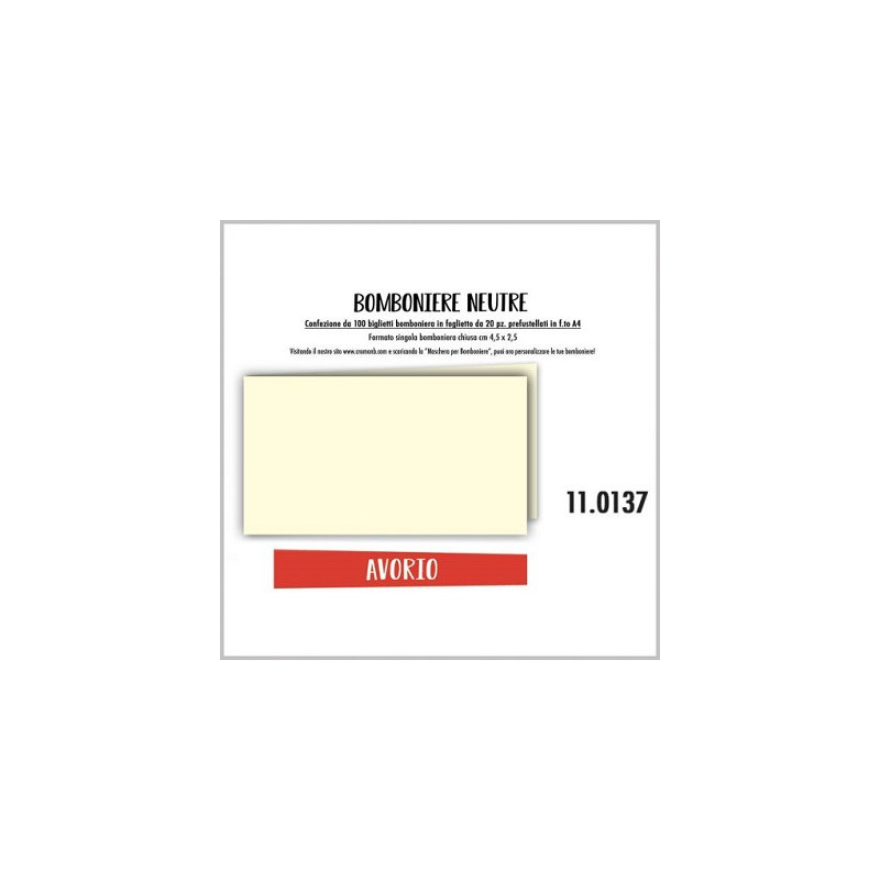 Biglietti bomboniere prefustellati carta avorio 100pz