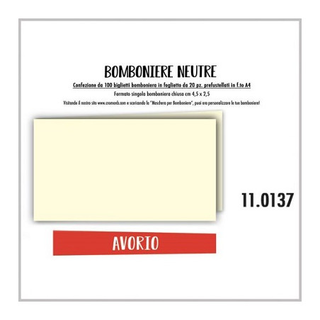 Biglietti bomboniere prefustellati carta avorio 100pz