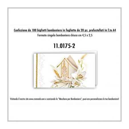 Biglietti bomboniere prefustellati cresima 100pz
