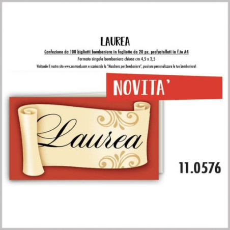 Biglietti bomboniere prefustellati laurea 100pz