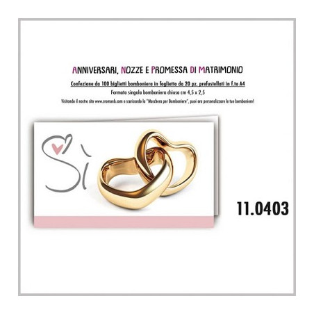 Biglietti bomboniere prefustellati matrimonio 100pz