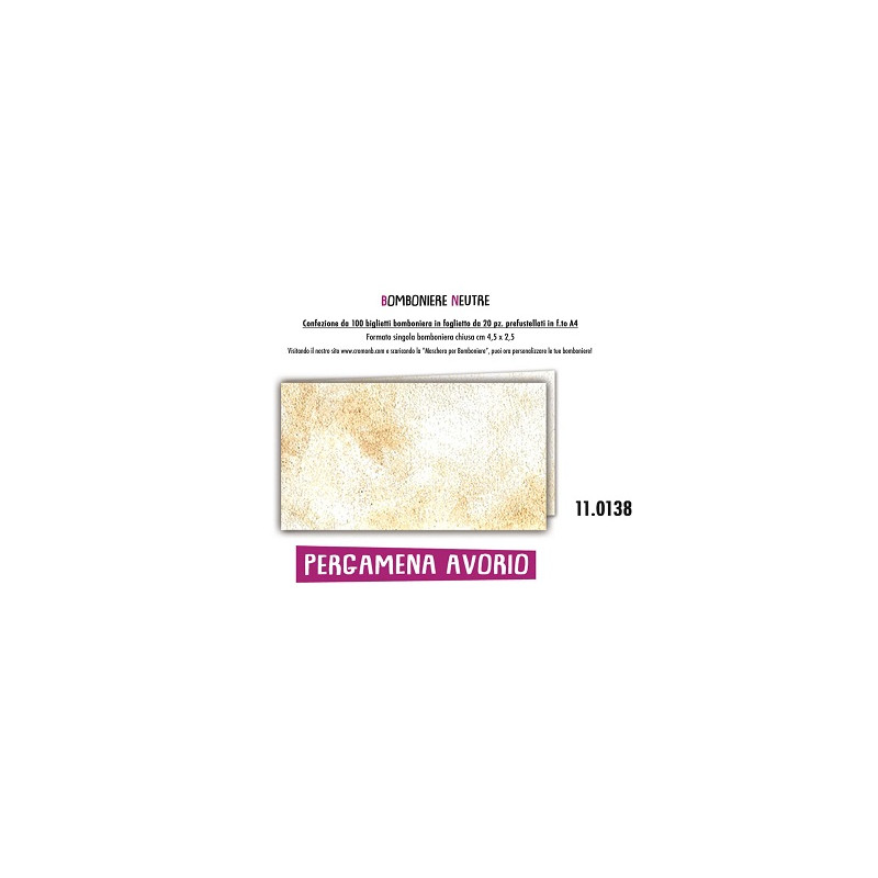 Biglietti bomboniere prefustellati pergamena avorio 100pz