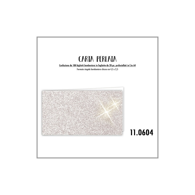 Biglietti bomboniere prefustellati perlata argento 100pz