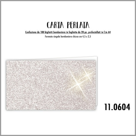 Biglietti bomboniere prefustellati perlata argento 100pz