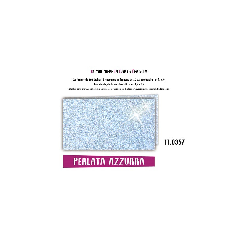 Biglietti bomboniere prefustellati perlata azzurra 100pz