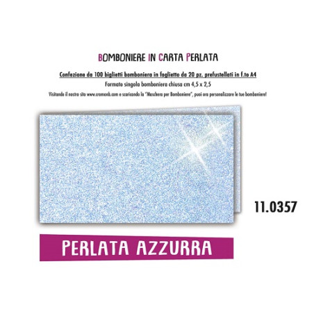 Biglietti bomboniere prefustellati perlata azzurra 100pz