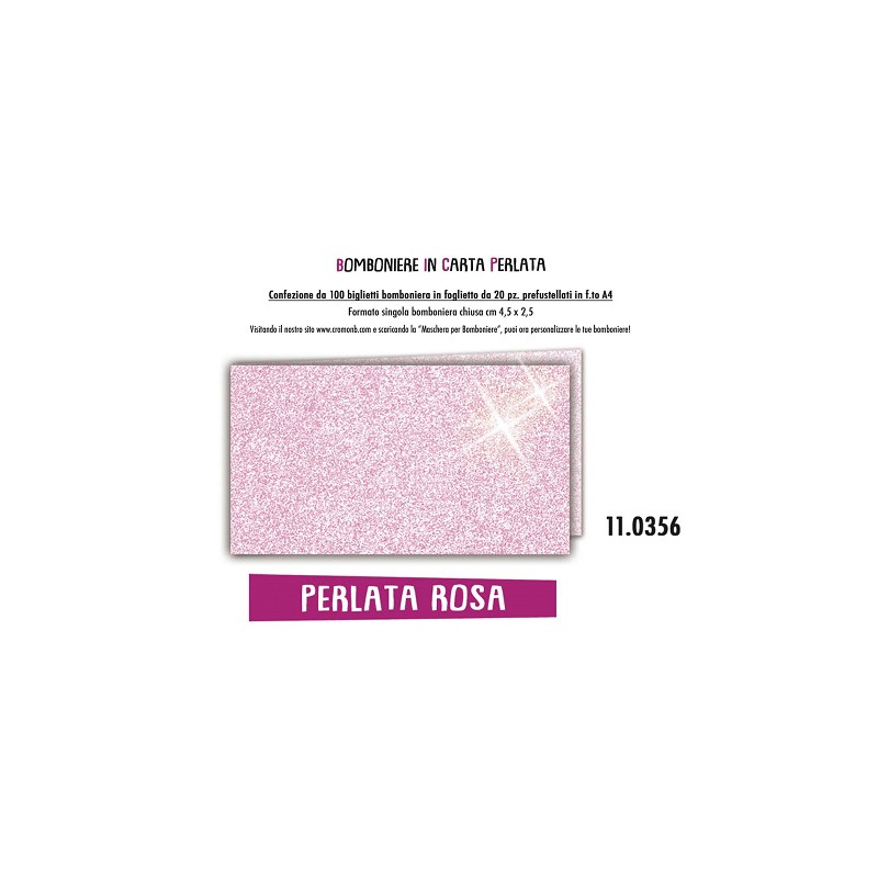 Biglietti bomboniere prefustellati perlata rosa 100pz