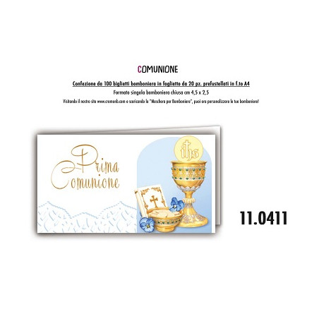 Biglietti bomboniere prefustellati prima comunione 100pz