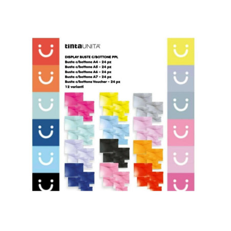 Busta con bottone A7 colori assortiti TINTA UNITA
