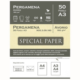 Carta pergamena special paper bapi  A3 avorio 160gr 50fg