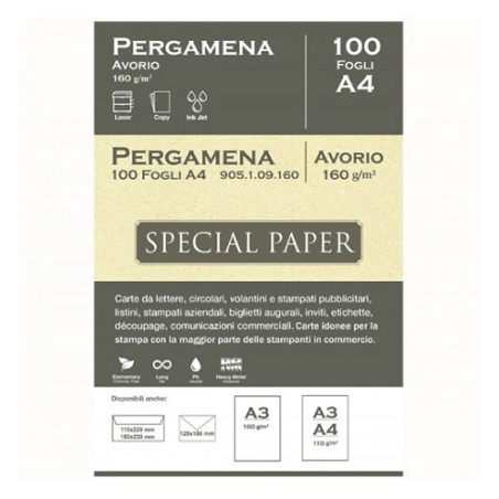 Carta pergamena special paper bapi  A4 avorio 110gr 100fg