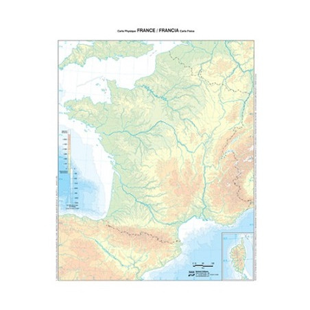 Cartina geografica da banco in carta Francia muta A3