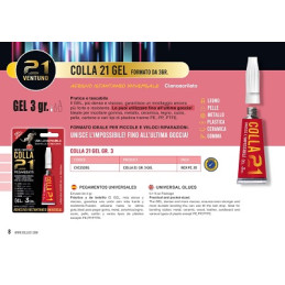 Colla cianoacrilica GEL gr.3 (colla 21) ideale per incollare:TESSUTI,gomma,metallo,ceramica,legno,cuoio,pelle,cartone e plastich