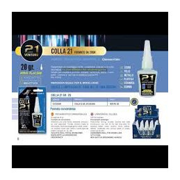 Colla cianoacrilica gr.20 (colla 21) ideale per incollare:gomma,metallo,ceramica,legno,cuoio,pelle,cartone e plastiche tranne PE