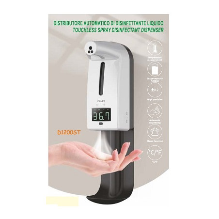 Distributore automatico di igienizzante 1,2lt con TERMOSCANNER a batteria o corrente,a parete o con treppiedi