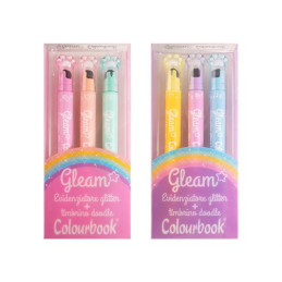 Evidenziatore colourbook 3pz glam glitter + timbrino