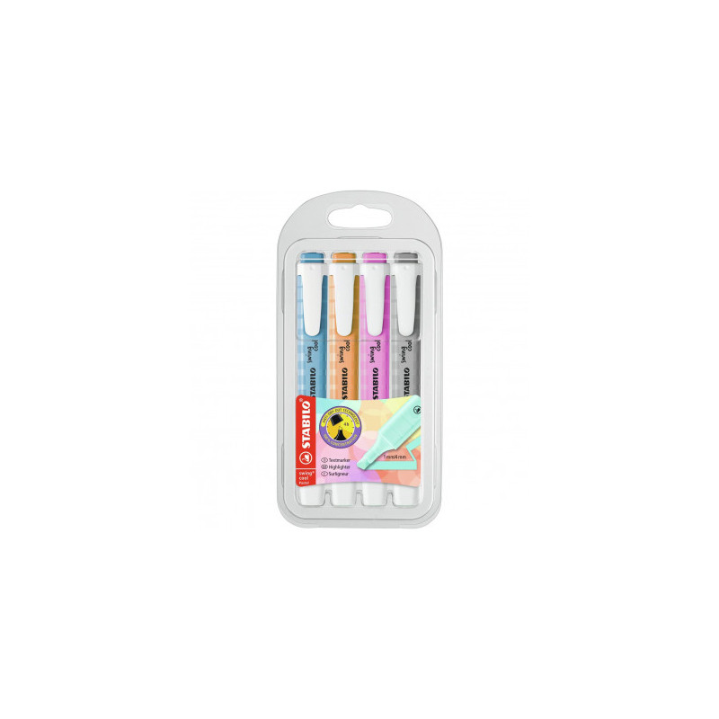 Evidenziatori a penna Stabilo Swing Cool con clip tecnologia anti dry-out PASTEL SET 4 COLORI STABILO