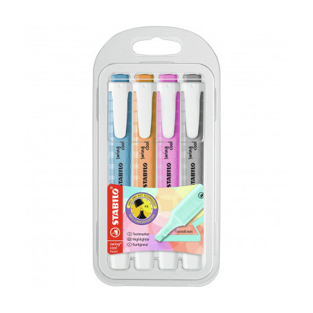 Evidenziatori a penna Stabilo Swing Cool con clip tecnologia anti dry-out PASTEL SET 4 COLORI STABILO