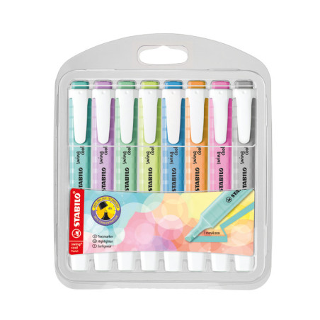 Evidenziatori a penna Stabilo Swing Cool con clip tecnologia anti dry-out PASTEL SET 8 COLORI