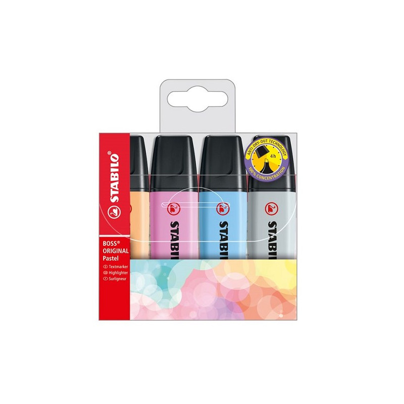 Evidenziatori Stabilo Boss 4 colori assortiti tenui
