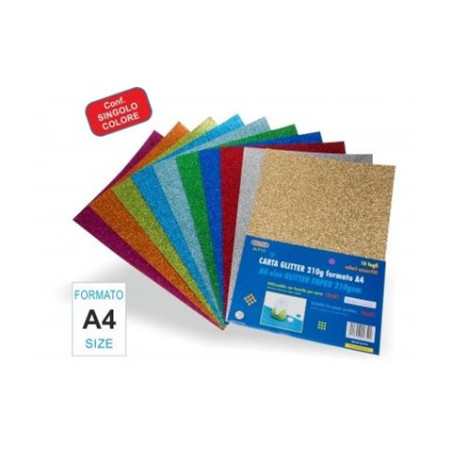 Fogli di carta glitter A4 azzurro 10pz da 210gr.