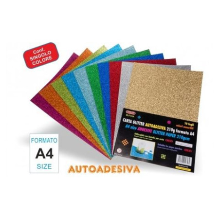 Fogli di carta glitter adesiva A4 fuxia 10pz da 210gr.