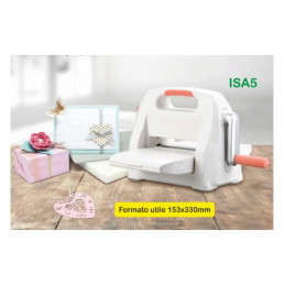 Fustellatrice Isabella f.to A5-Include:- macchina per tagliare e creare effetto rilievo- 1 base standard- 1 piano di taglio- 1 a