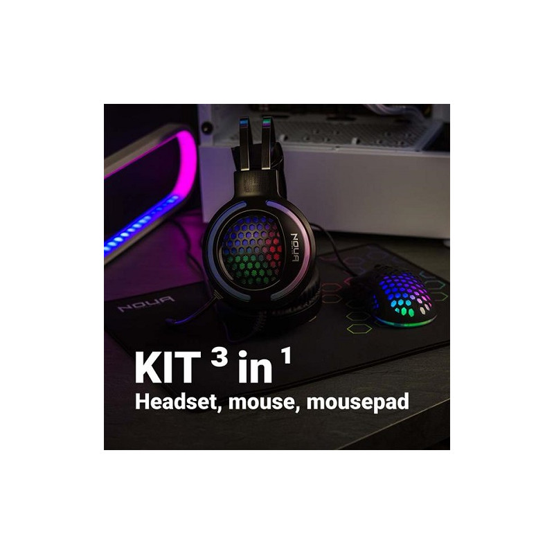 KIT GAMING NOUA URANUS 3IN1 CUFFIE E MOUSE 7200DPI RGB+TAPPETINO