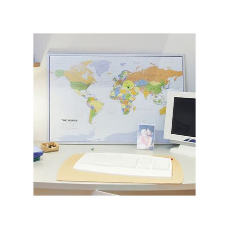 Lavagna in sughero descrittiva Mondo 60x90cm con bandierine