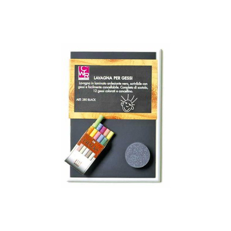 Lavagna nera A4 con 10 gessetti colorati e cancellino