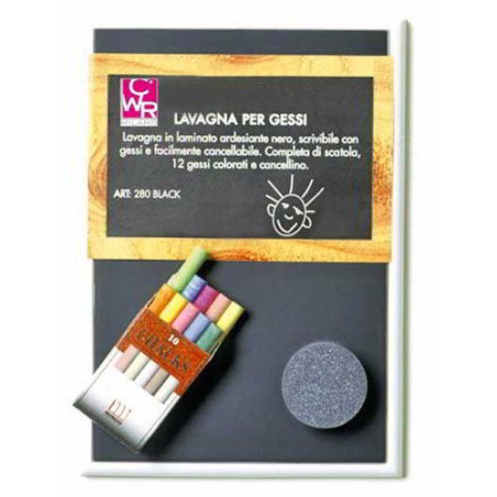 Lavagna nera A4 con 10 gessetti colorati e cancellino