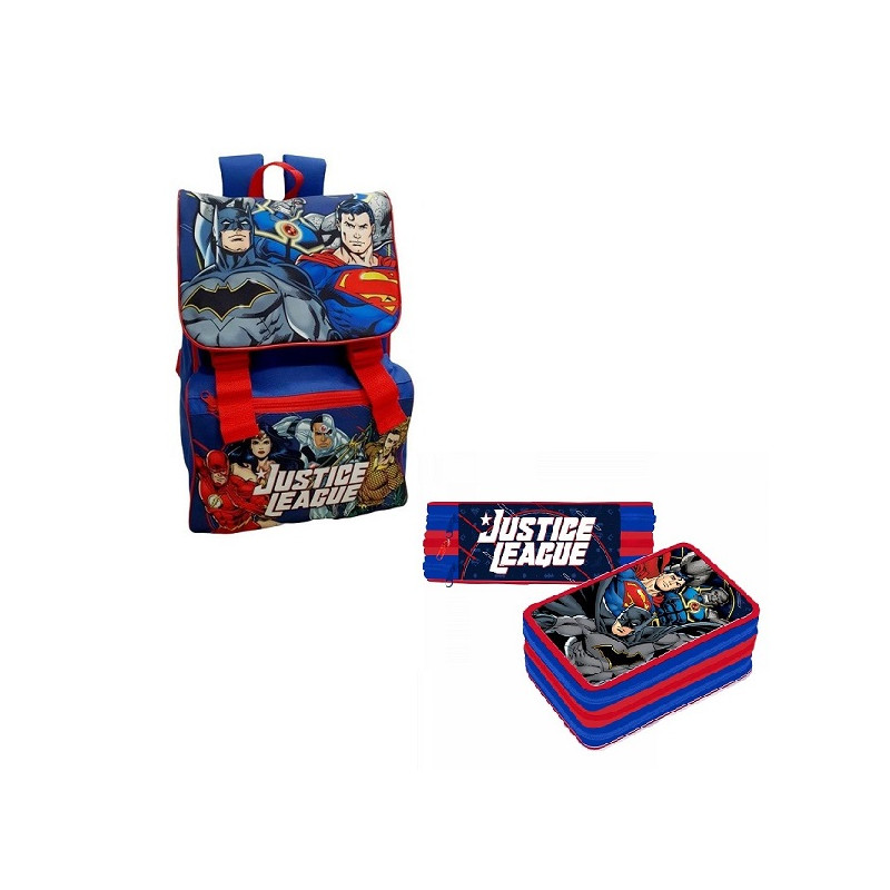 OFFERTA Kit Zaino + astuccio 3 zip avengers justice leaugue