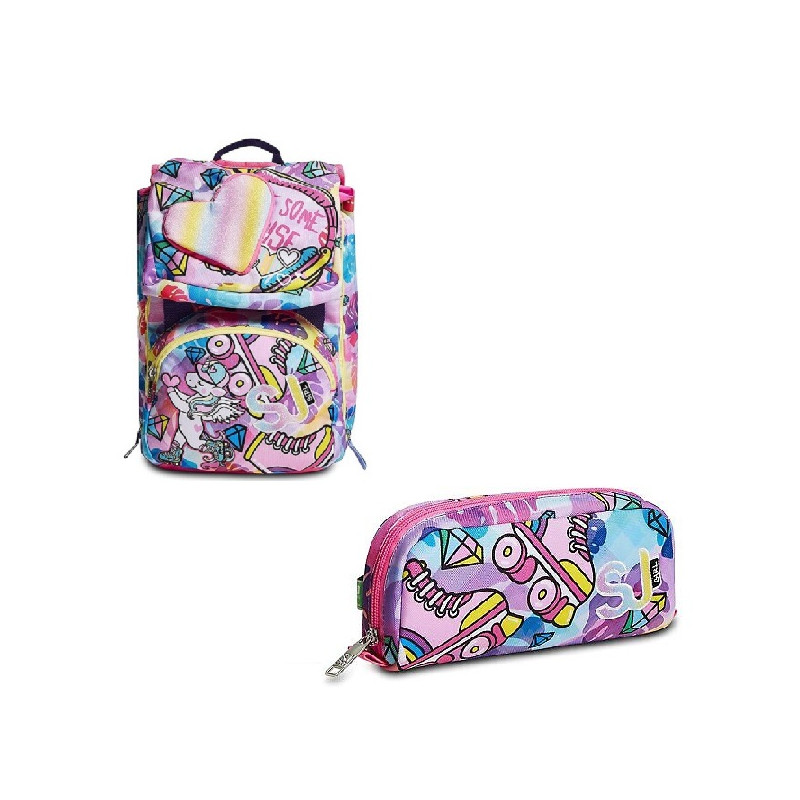 OFFERTA kit Zaino + astuccio bustina Seven SJ Rollerskate girl