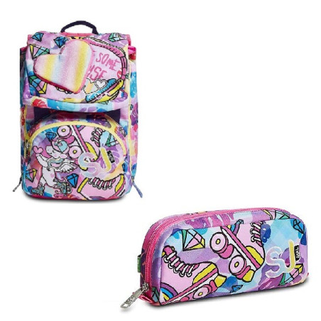 OFFERTA kit Zaino + astuccio bustina Seven SJ Rollerskate girl