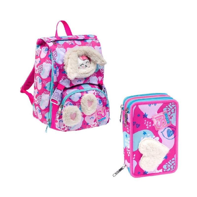 OFFERTA Zaino + astuccio 3 zip Seven Sj pinkfur girl