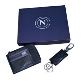 Parure portacarte e portaciavi in pelle con sistena anticlonazine carte blu ssc napoli pelle 100%