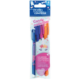 PENNA SFERA CANCELLABILE TRATTO CANCELLIK CANDY COLLECTION BUSTA 4 PZ. + GOMMA CUORE OMAGGIO FILA