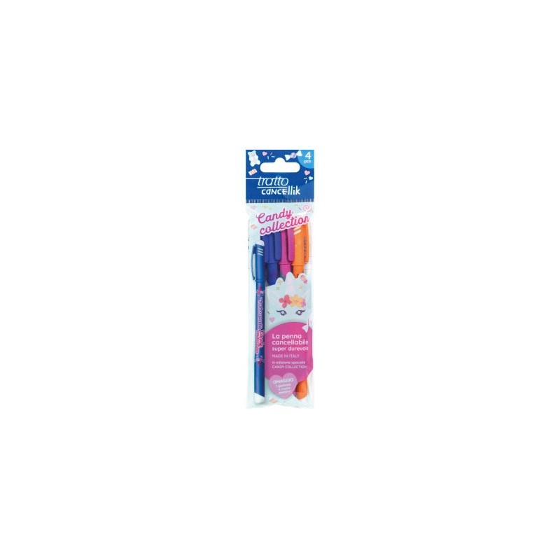PENNA SFERA CANCELLABILE TRATTO CANCELLIK CANDY COLLECTION BUSTA 4 PZ. + GOMMA CUORE OMAGGIO FILA