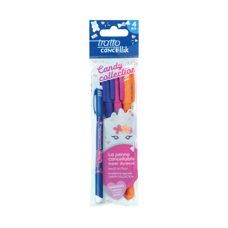 PENNA SFERA CANCELLABILE TRATTO CANCELLIK CANDY COLLECTION BUSTA 4 PZ. + GOMMA CUORE OMAGGIO FILA