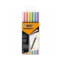 Pennarelli BIC Dual Tip Intensity con pennello - assortiti pastel - tratto 0,5 mm - conf. 6 pz Brush